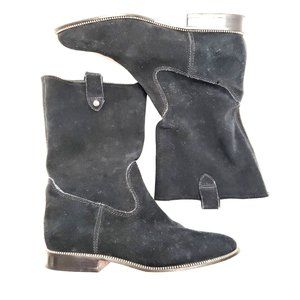 Michael Kors Western Heled Boots Black Suede Leather Pull On Studded Boot Size 9